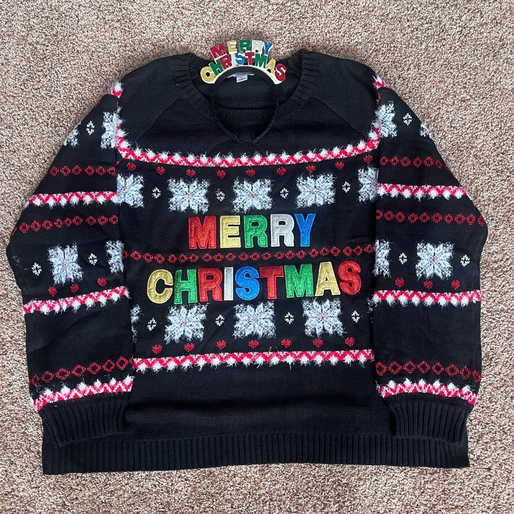 Holiday Time Black Christmas Party‎ Sweater w Matching Headband